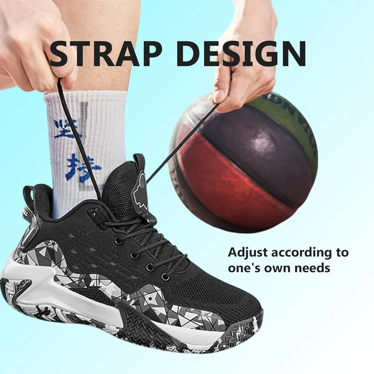 Buhelyc Men Basketball Shoes with High Top Breathable Comfort Running Shoes Fashion Sneaker for Fitness ＆ Sports