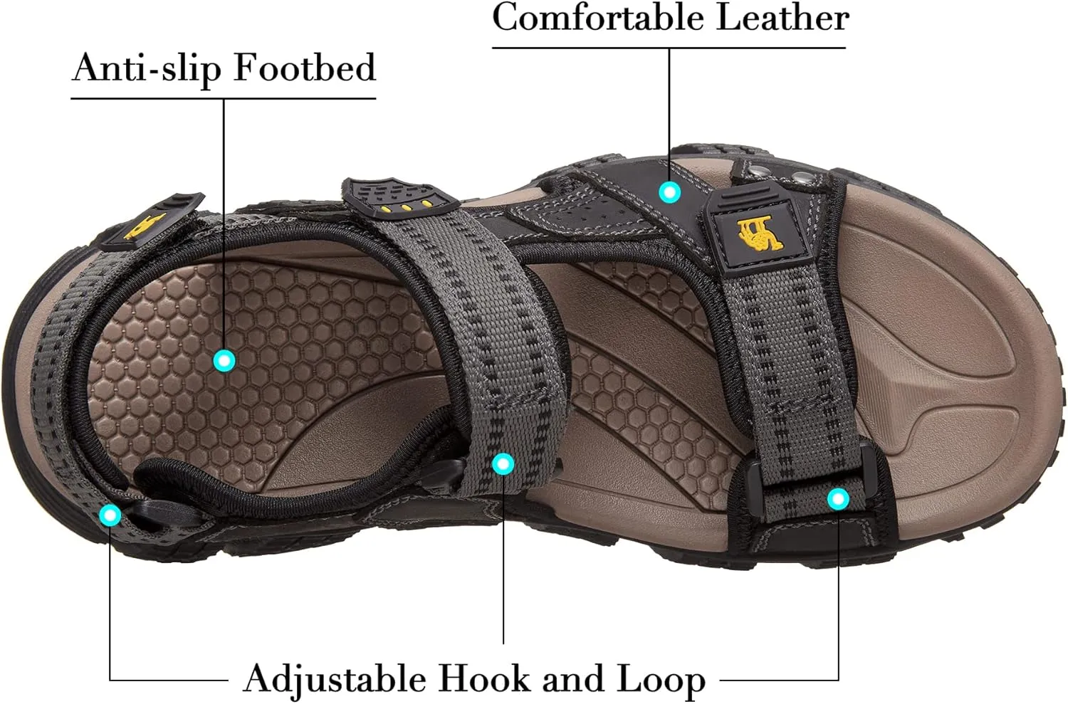 CAMEL CROWN Men's Water Sandals Waterproof Arch Support Hiking Sandals Comfort Leather Sandals Adjustable Athletic Outdoor Sandals for Summer Beach Trail Walking