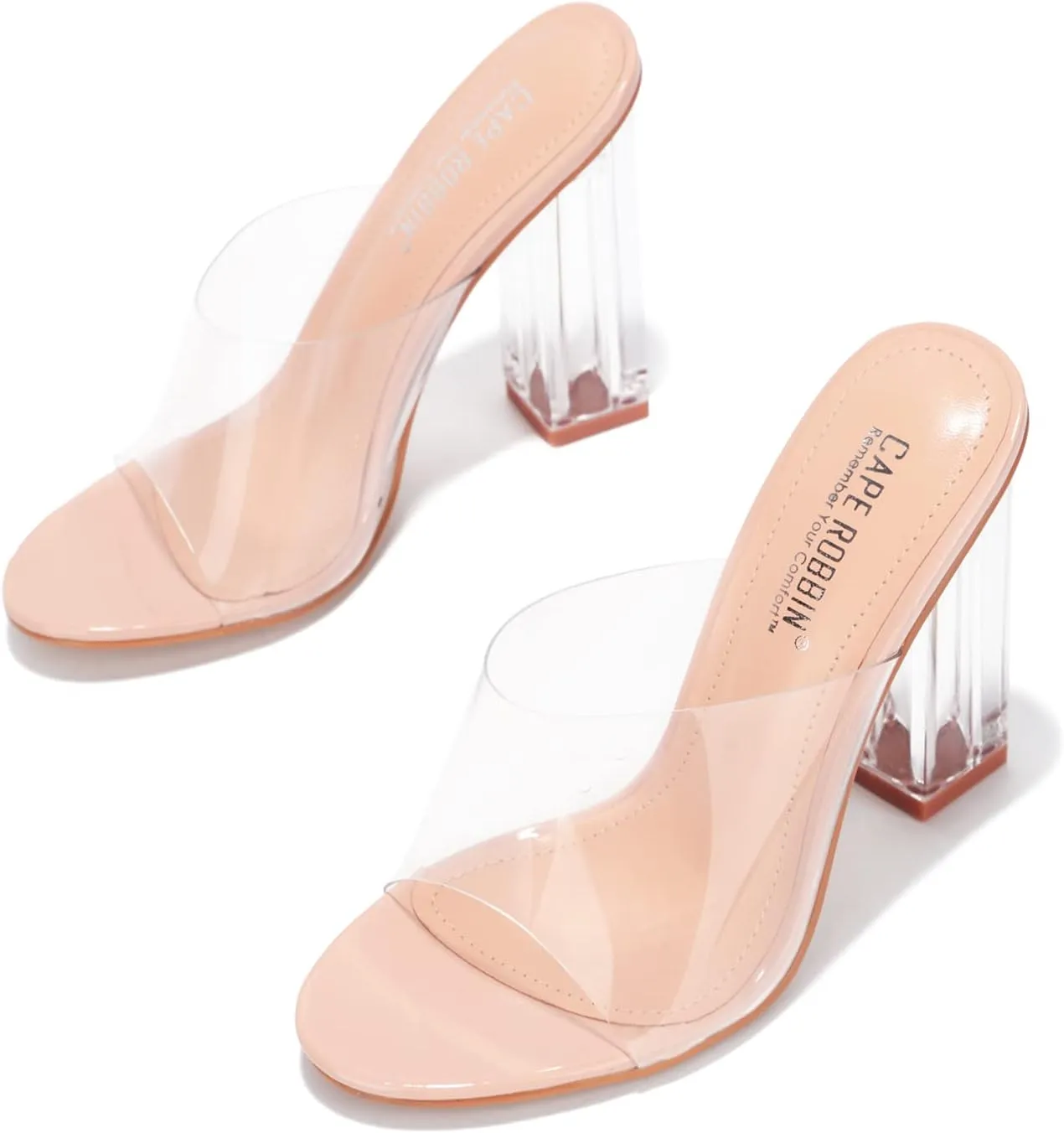 Cape Robbin Open Toe Clear Transparent Lucite Wedge Heel Mules Pump Sandals
