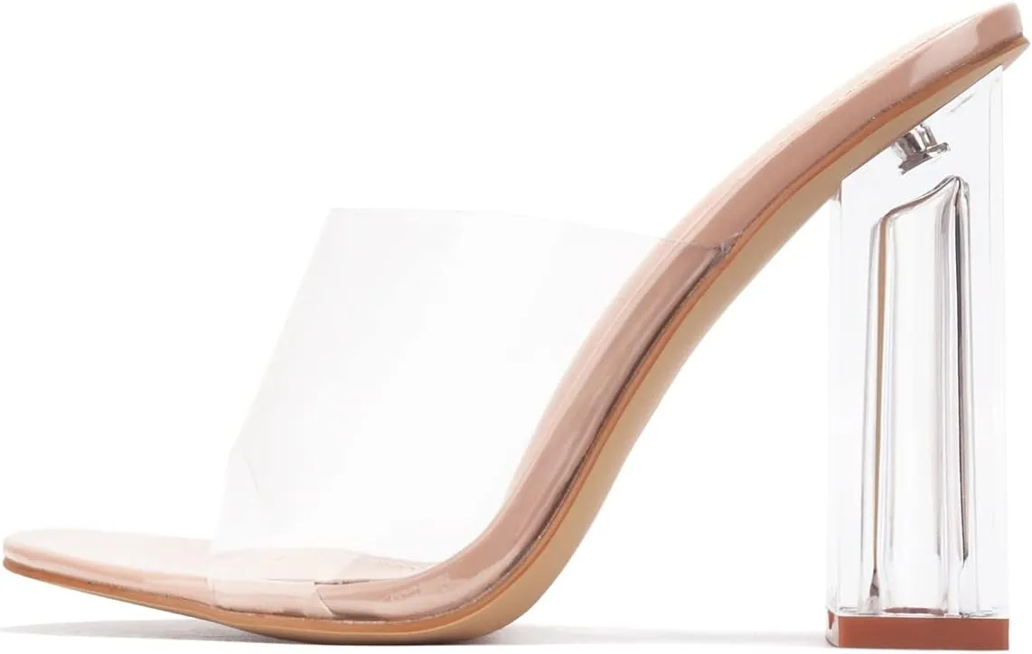 Cape Robbin Open Toe Clear Transparent Lucite Wedge Heel Mules Pump Sandals