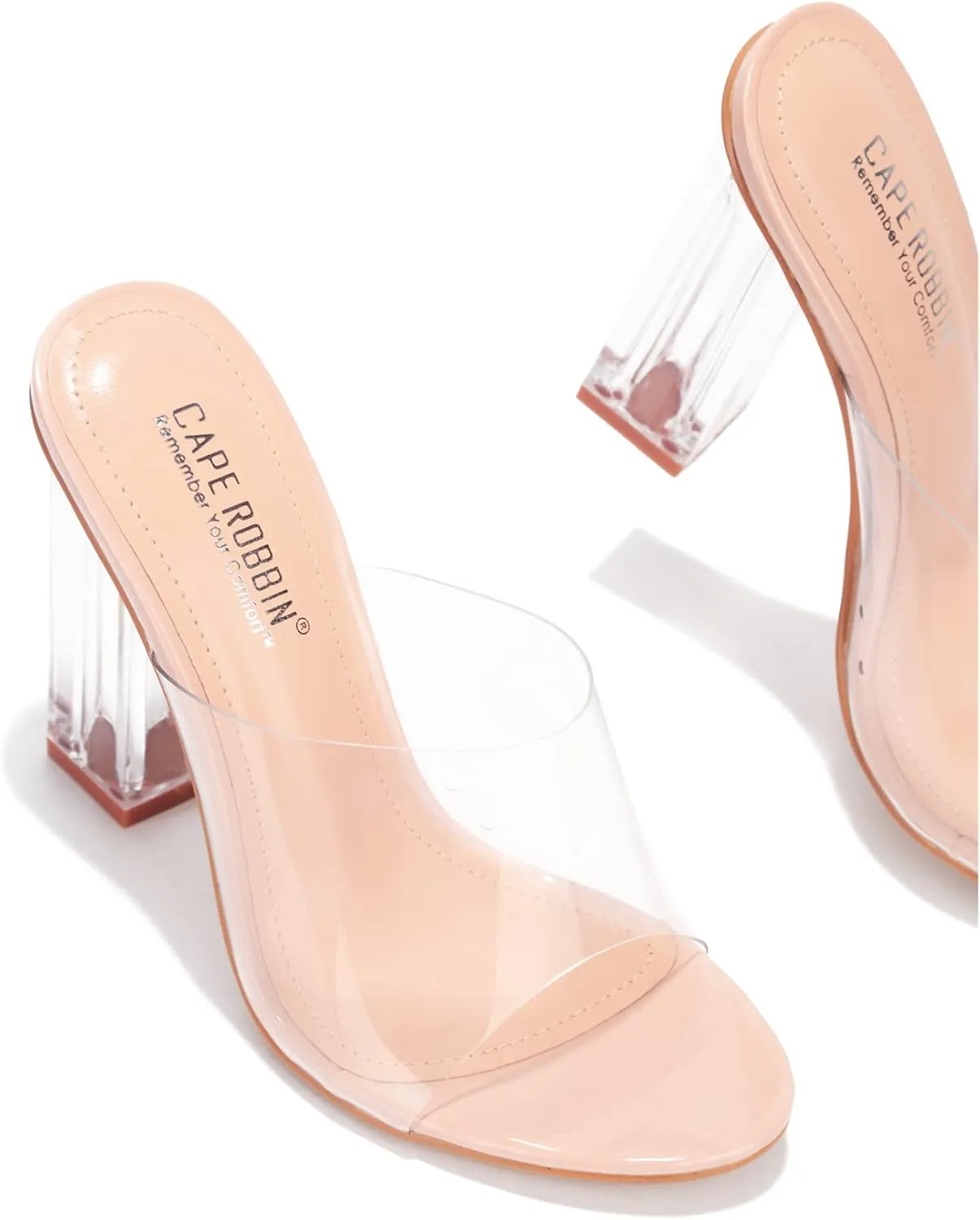 Cape Robbin Open Toe Clear Transparent Lucite Wedge Heel Mules Pump Sandals