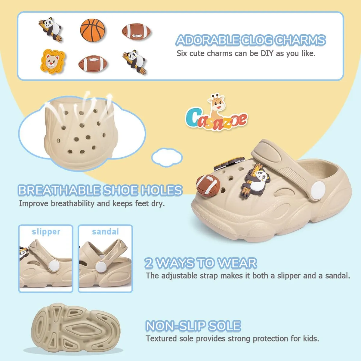Casazoe Toddler Boys Girls Cute Garden Clogs Kids Slip On Water Shoes EVA Lightweight Summer Slipper Slides Baby Comfort Sandals Children Outdoor Shower Beach Pool Play Shoes