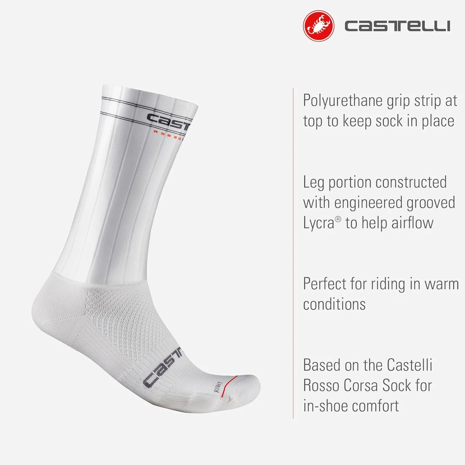 CASTELLI Unisex Fast Feet 3 Sock, Breathable Performance Cycling Apparel Sock for Road & Gravel Biking, Men & Women