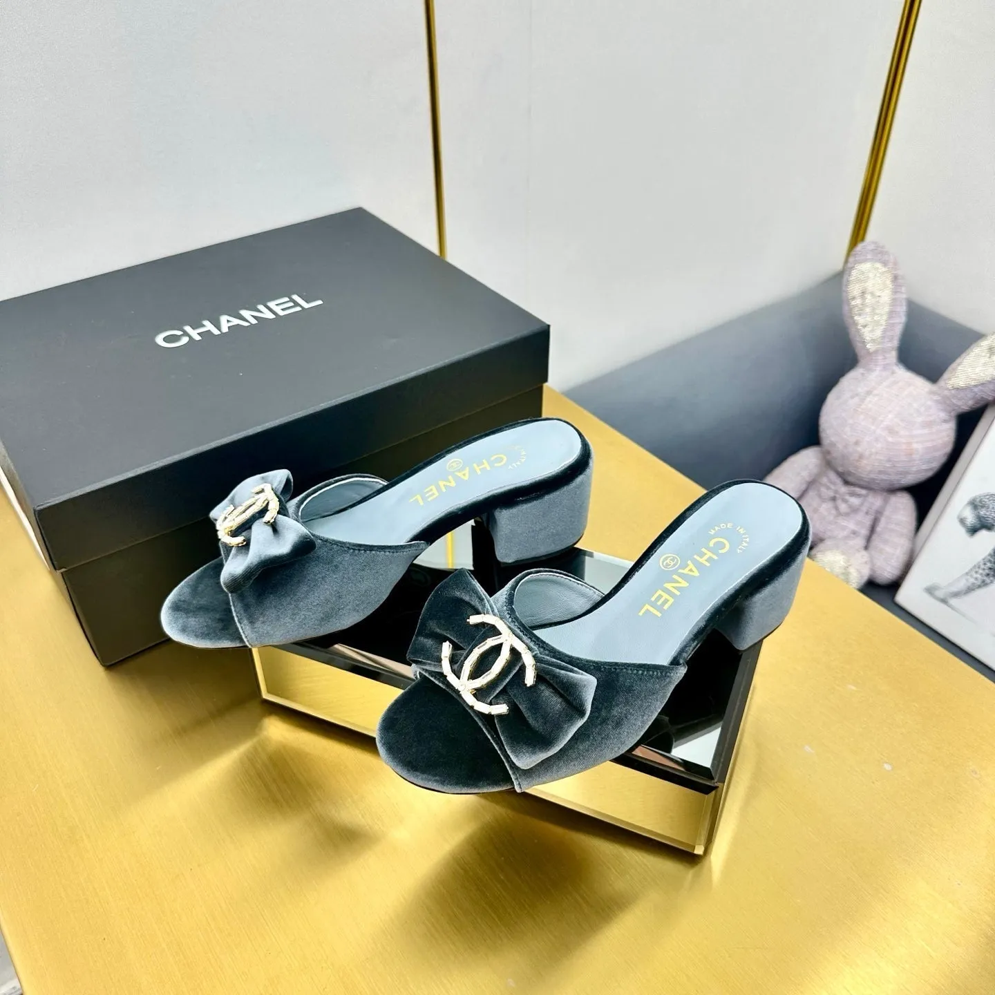 CC 25 Mid Heel Mules Gray Velvet 238474