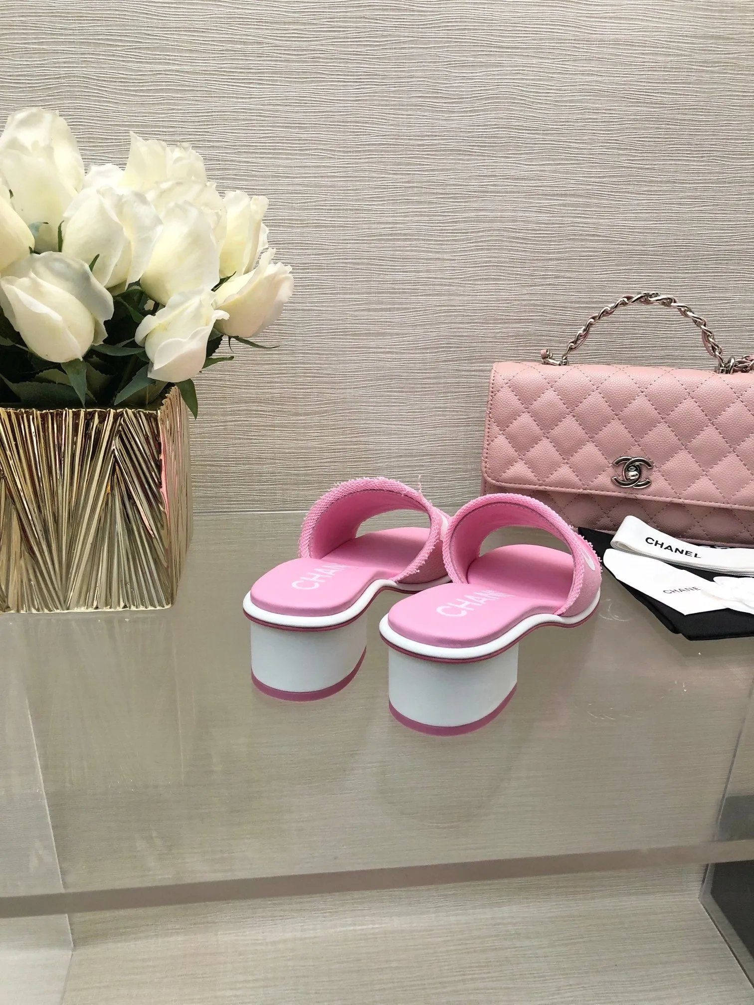 CC 25C Mid Heel Mule Pink Fabric Material 212962