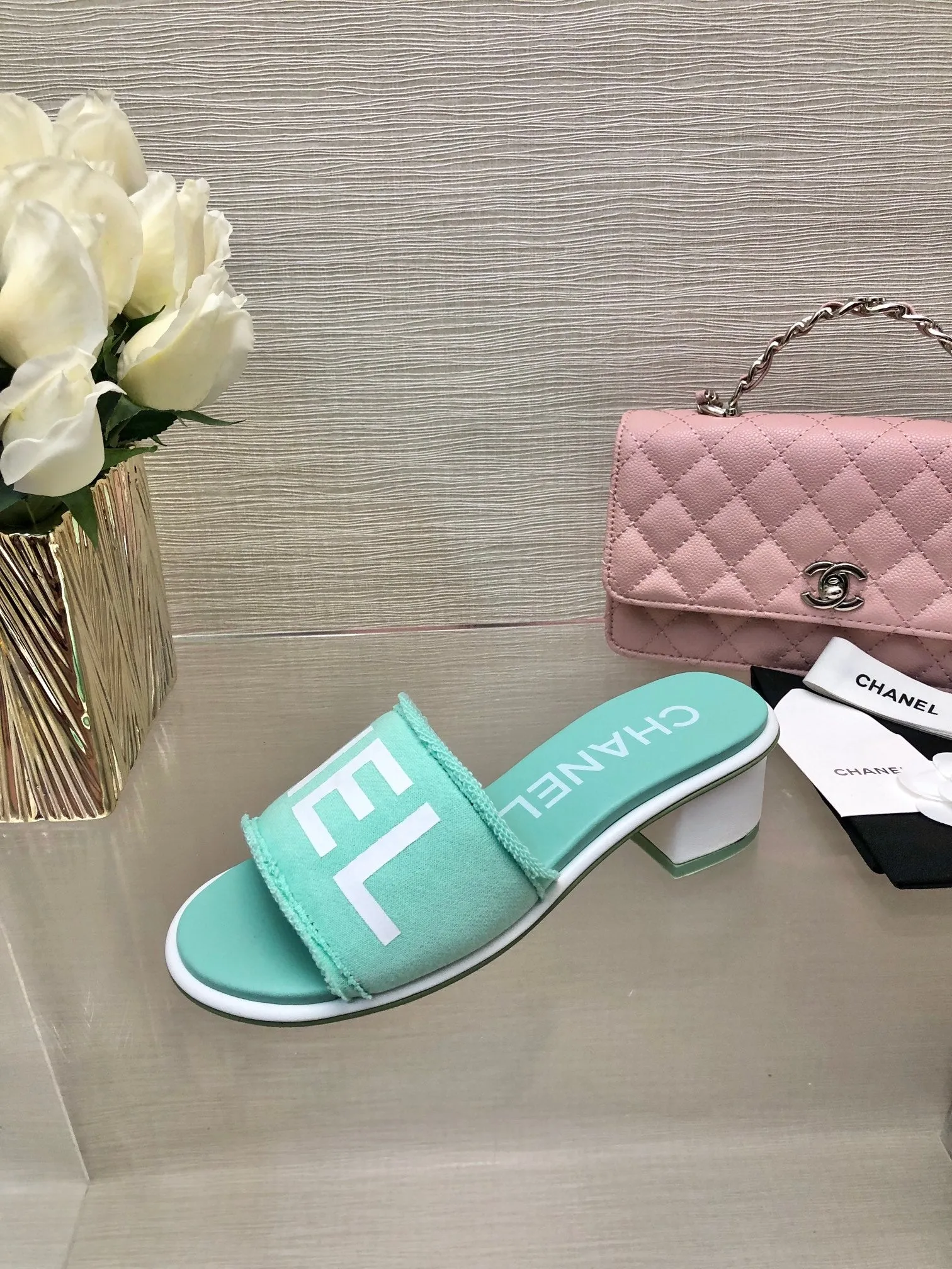 CC 25C Mid Heel Mule Turquoise Fabric Material 212957