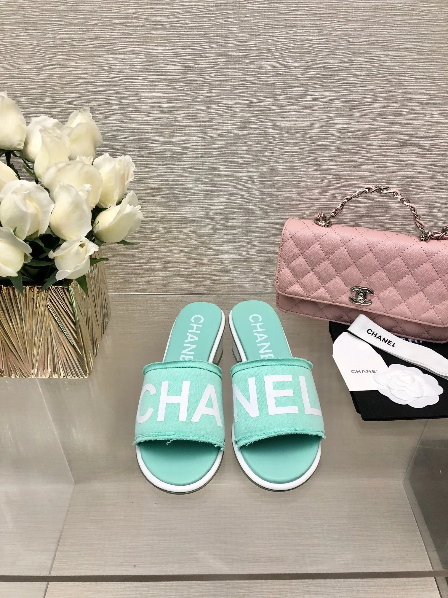 CC 25C Mid Heel Mule Turquoise Fabric Material 212957
