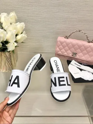 CC 25C Mid Heel Mule White Fabric Material 212959