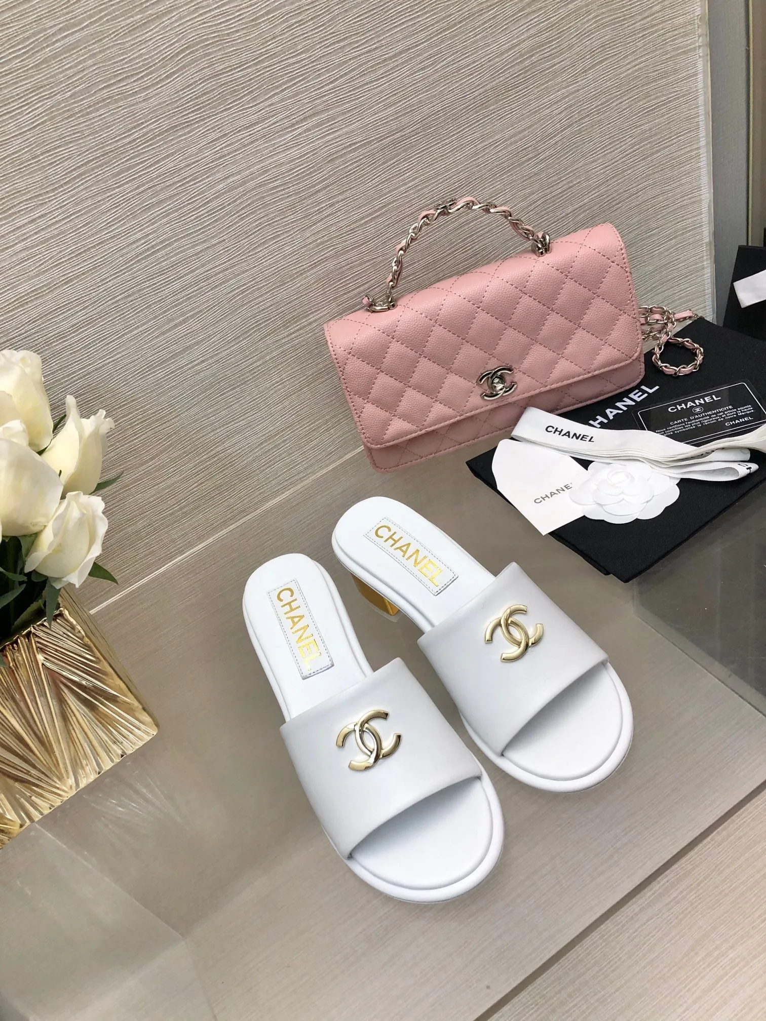 CC 25C Mid Heel Mule White Genuine Calfskin 212954