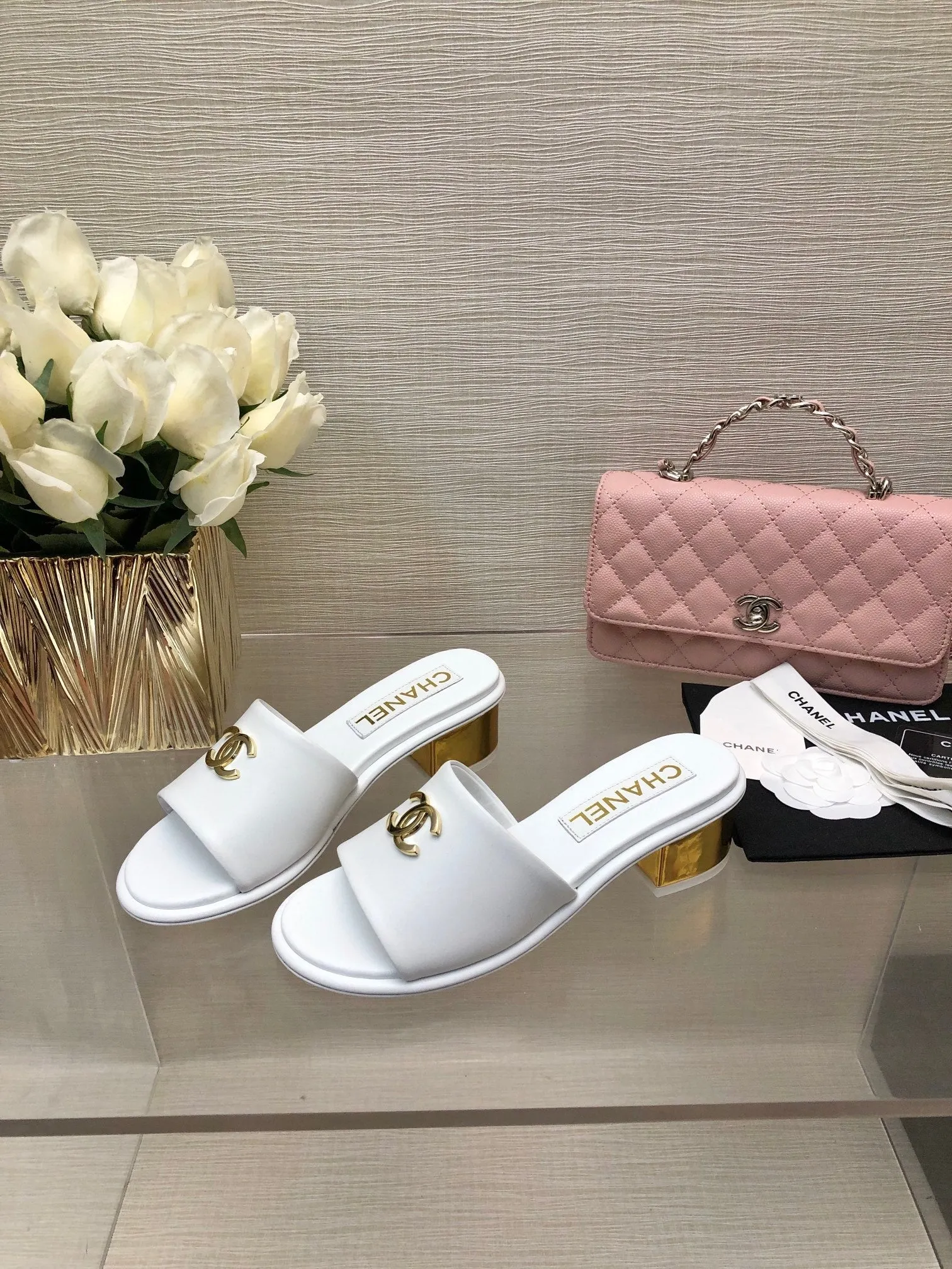 CC 25C Mid Heel Mule White Genuine Calfskin 212954