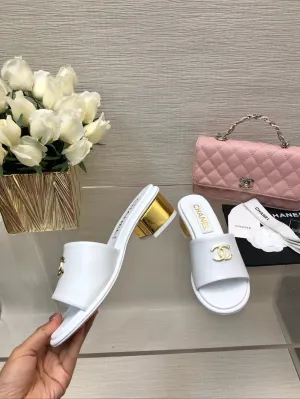 CC 25C Mid Heel Mule White Genuine Calfskin 212954