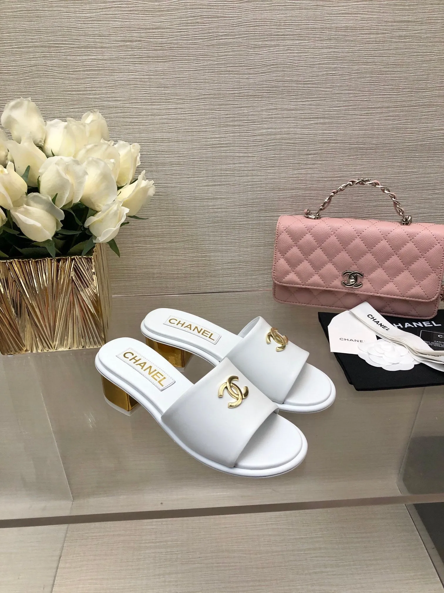 CC 25C Mid Heel Mule White Genuine Calfskin 212954