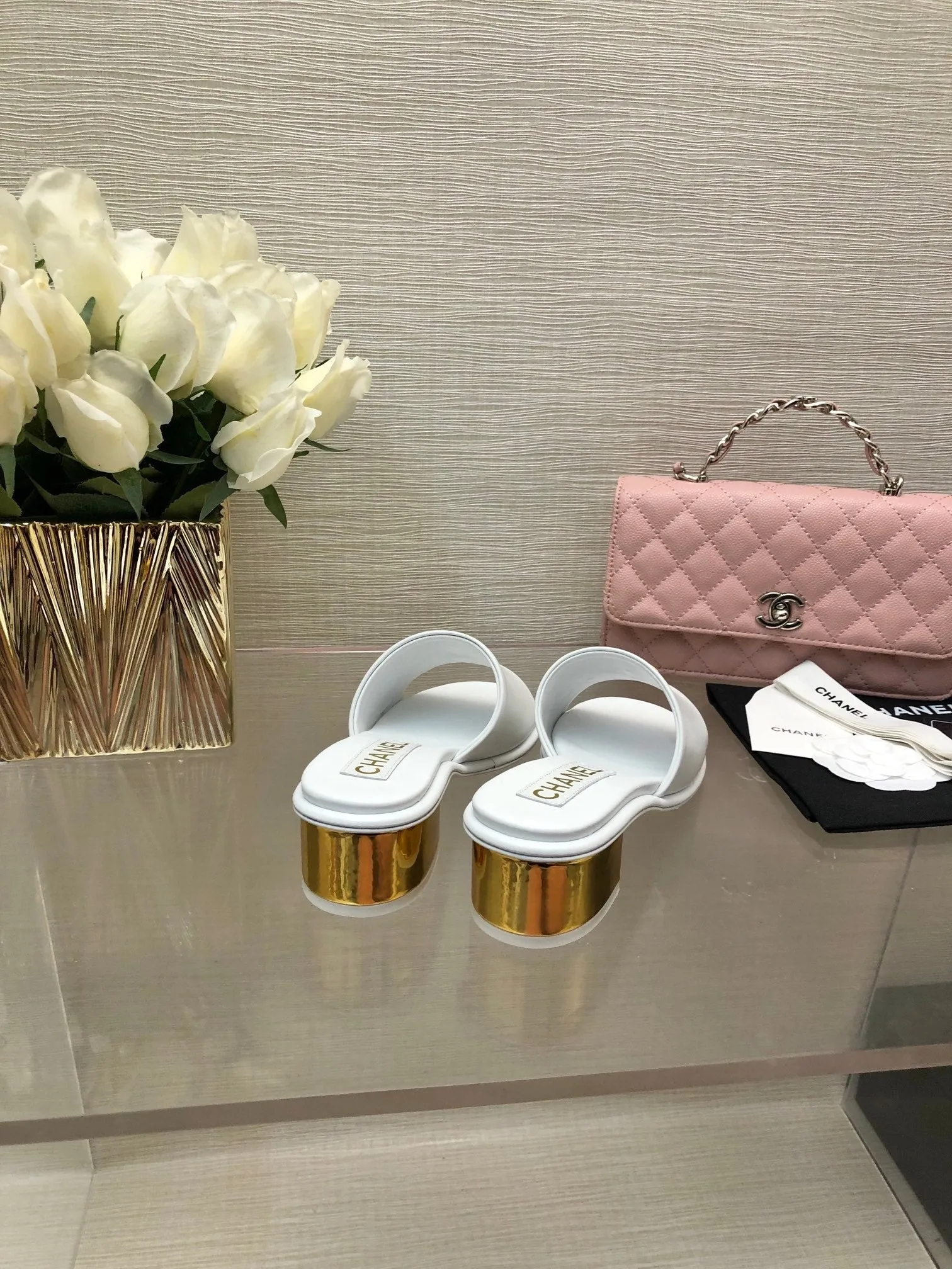 CC 25C Mid Heel Mule White Genuine Calfskin 212954