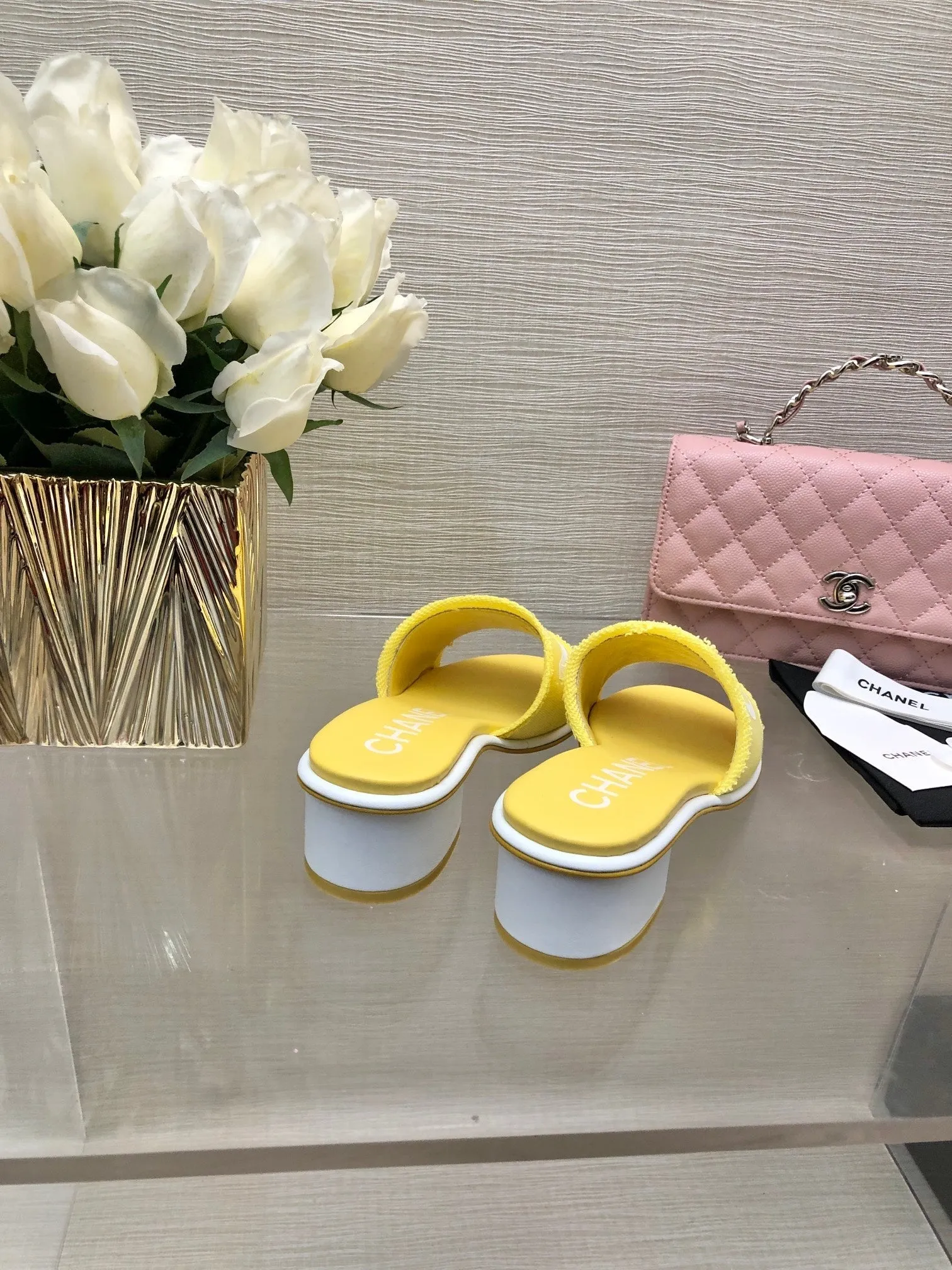 CC 25C Mid Heel Mule Yellow Fabric Material 212958