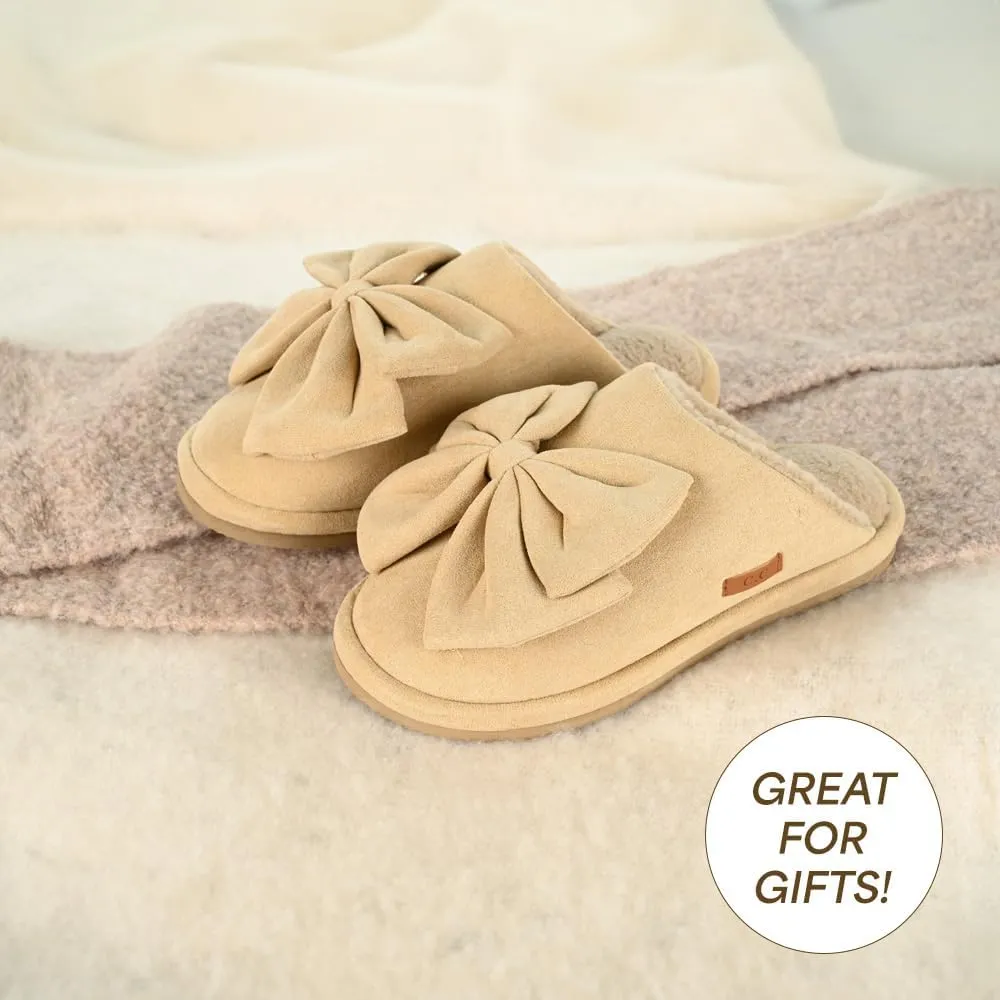 C.C Suede Faux Fur Lined House Indoor-Outdoor Slippers Slip-On for Women
