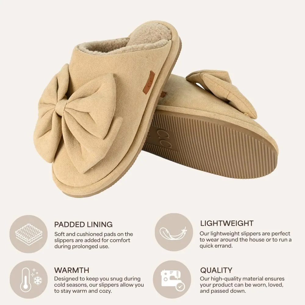 C.C Suede Faux Fur Lined House Indoor-Outdoor Slippers Slip-On for Women