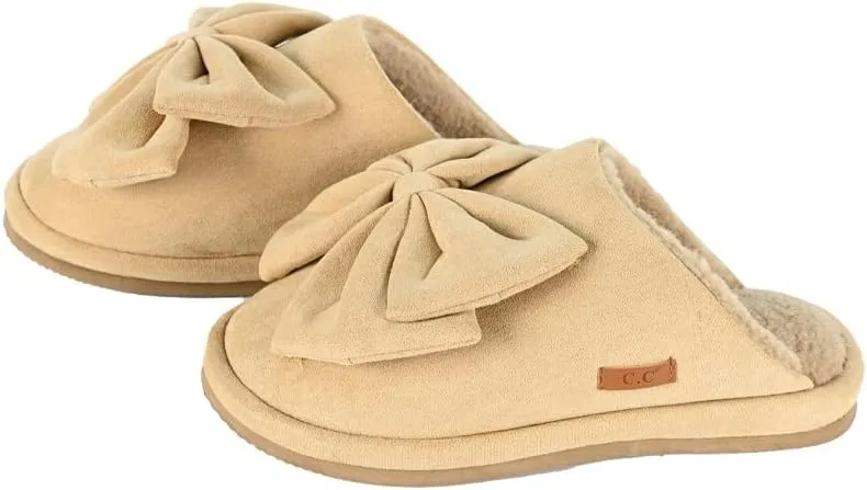 C.C Suede Faux Fur Lined House Indoor-Outdoor Slippers Slip-On for Women