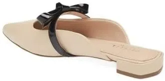 Cecelia New York Bethel Flat Mule Leather Bow Slip On Pointy Toe Flat Sandals, 8.5