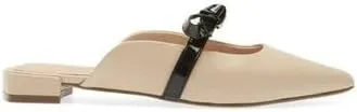 Cecelia New York Bethel Flat Mule Leather Bow Slip On Pointy Toe Flat Sandals, 8.5