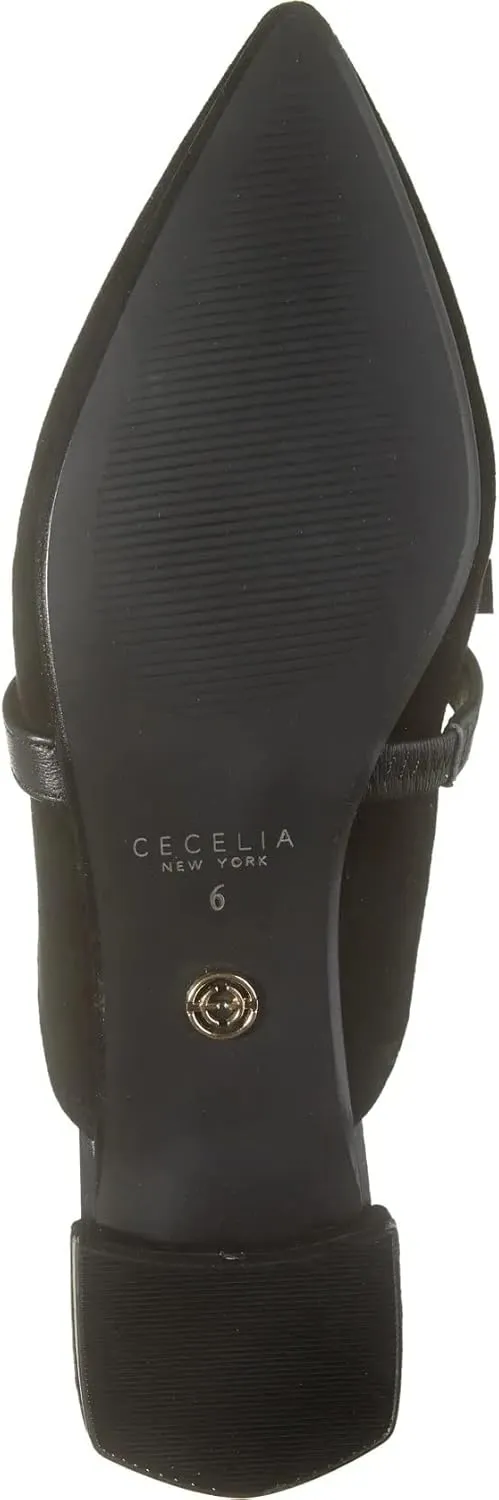 Cecelia New York Bethel Flat Mule Leather Bow Slip On Pointy Toe Flat Sandals, 8.5