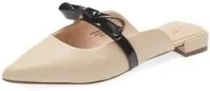 Cecelia New York Bethel Flat Mule Leather Bow Slip On Pointy Toe Flat Sandals, 8.5