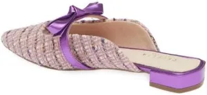 Cecelia New York Bethel Flat Mule Leather Bow Slip On Pointy Toe Flat Sandals, 8.5