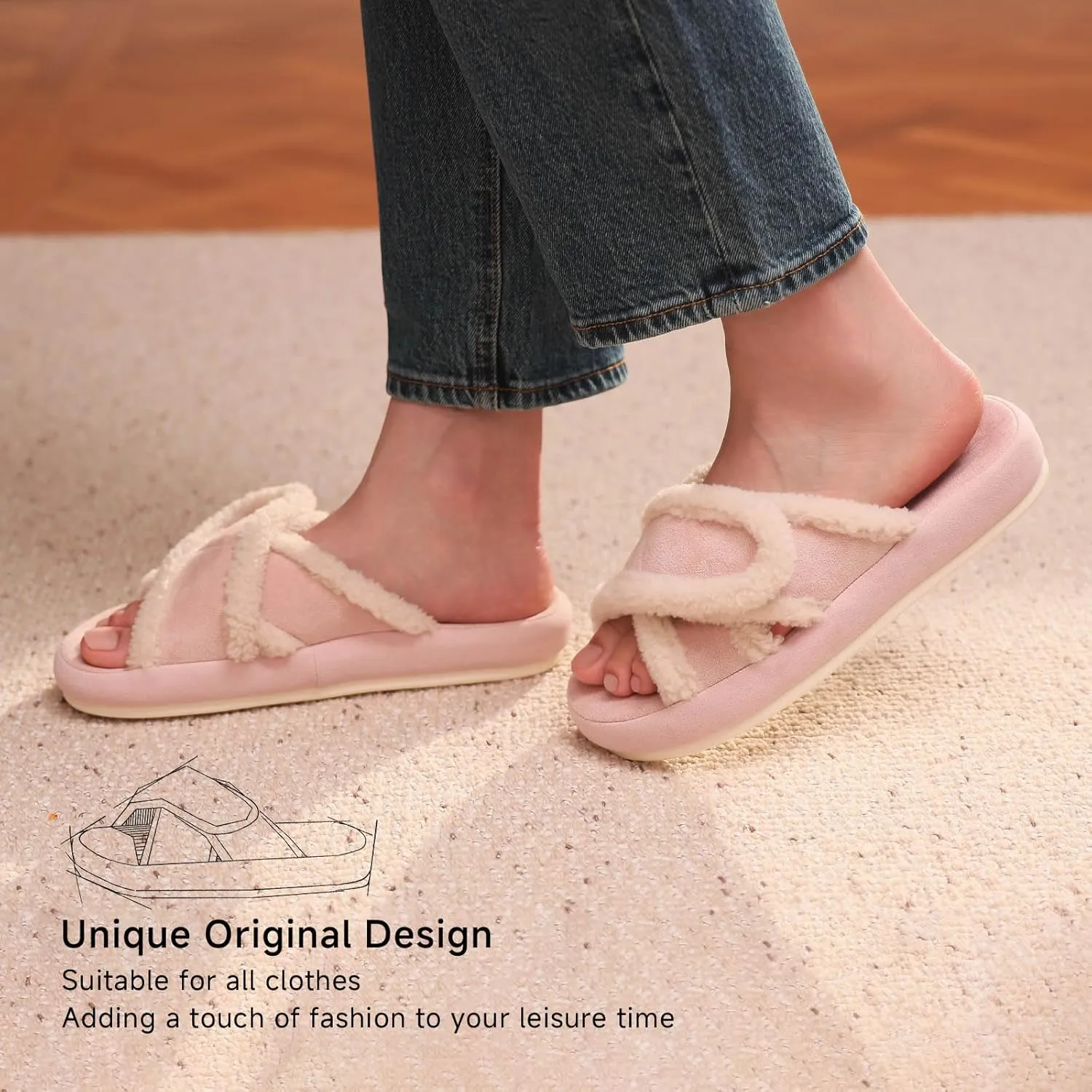 Chantomoo Womens Slippers Adjustable Cross Band Memory Foam Slippers for Women