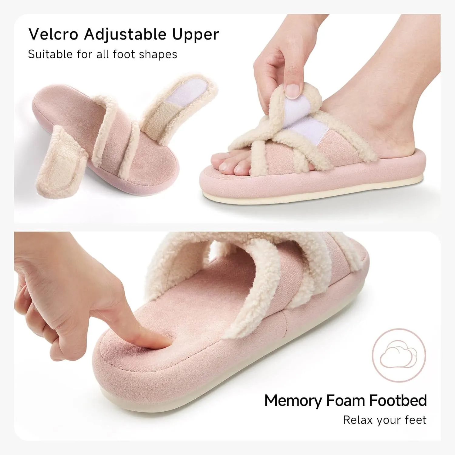 Chantomoo Womens Slippers Adjustable Cross Band Memory Foam Slippers for Women