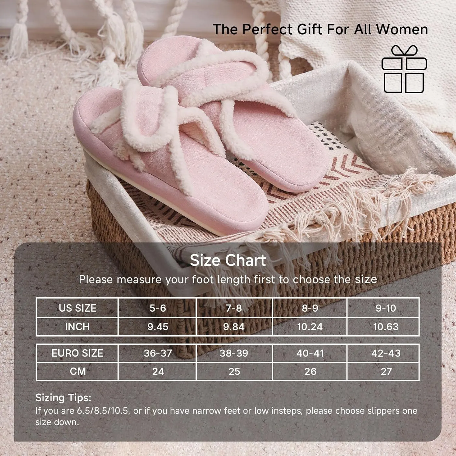 Chantomoo Womens Slippers Adjustable Cross Band Memory Foam Slippers for Women