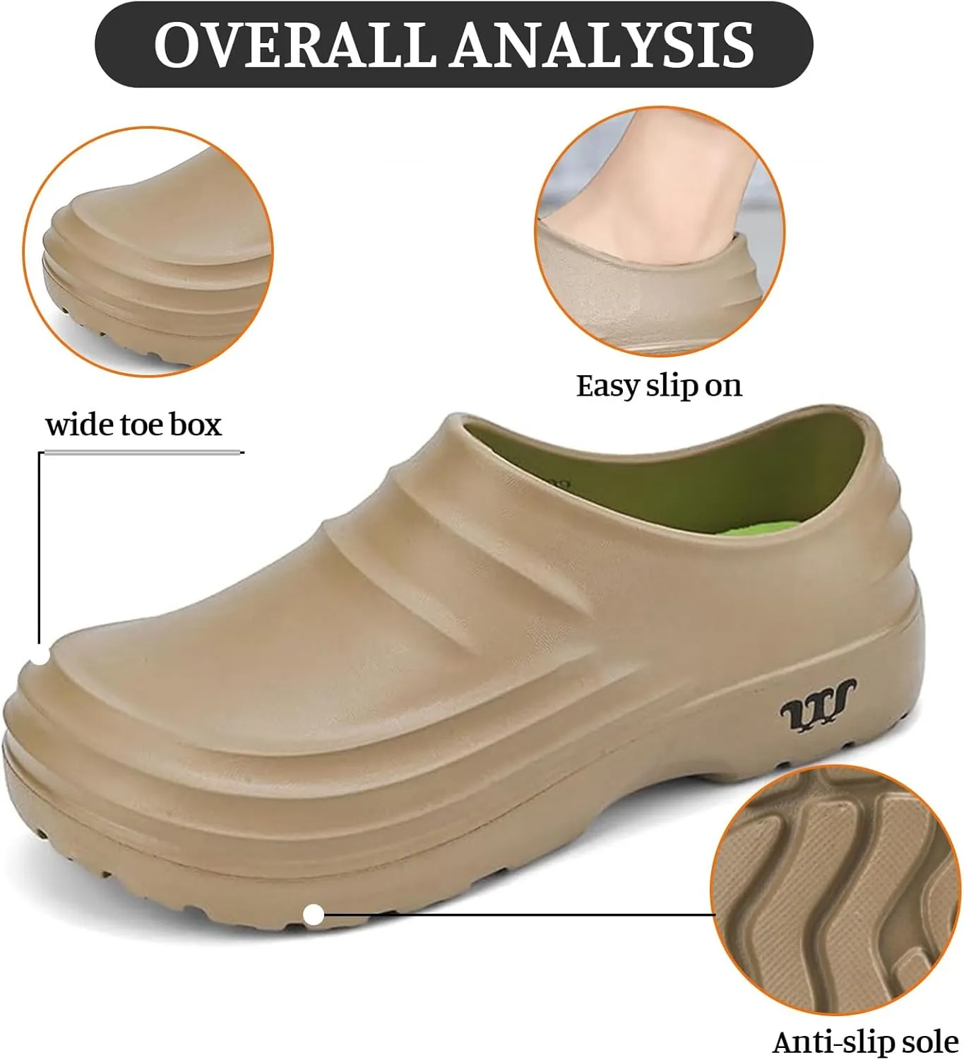 Chef Shoes for Men Women,Oil Resistant Waterproof Arch Support Clogs,Lightweight Breathable Kitchen Shoes Wide Toe Box Beach Slippers,Quick Dry Slip-on Garden Clogs with Removable Cushion Footbed