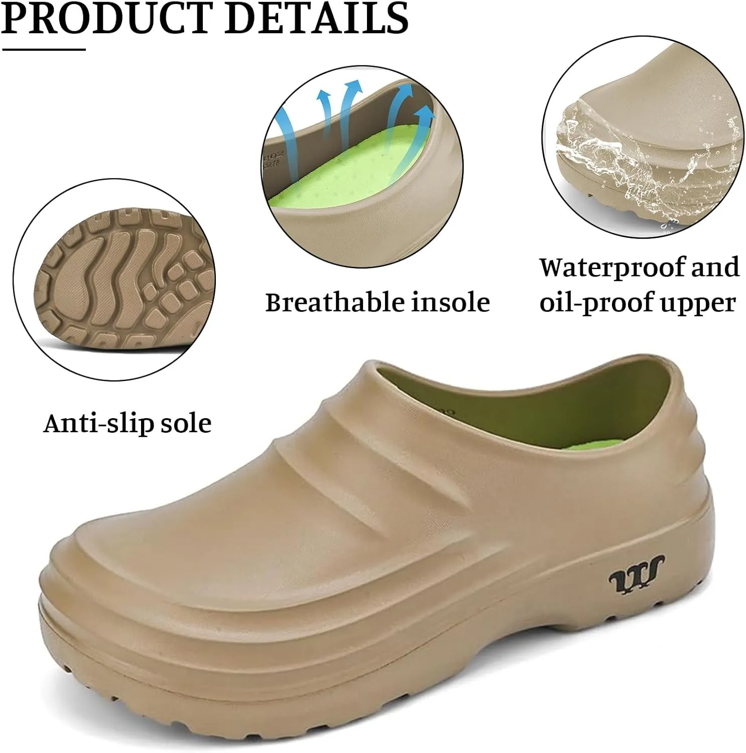 Chef Shoes for Men Women,Oil Resistant Waterproof Arch Support Clogs,Lightweight Breathable Kitchen Shoes Wide Toe Box Beach Slippers,Quick Dry Slip-on Garden Clogs with Removable Cushion Footbed