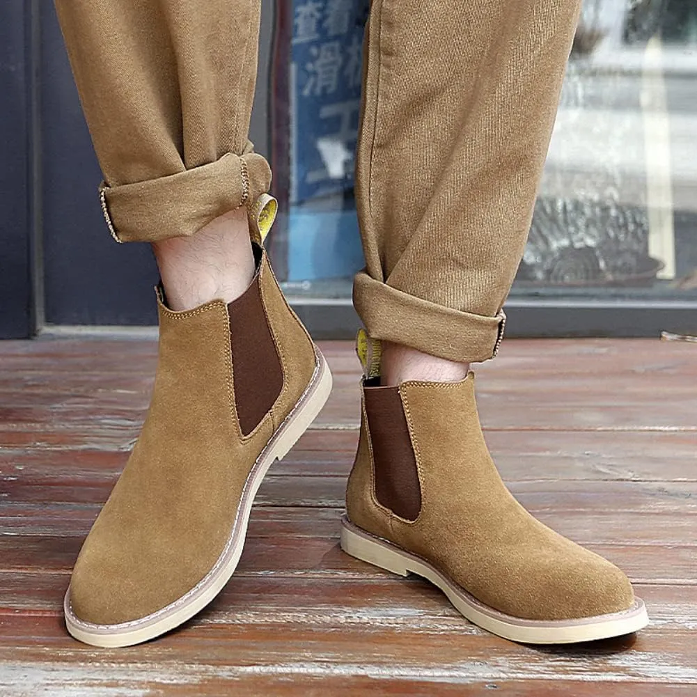 Chelsea Boots Men Suede Leather Casual Chukka Ankle Boots Classic Elastic Dress Ankle Boots for Men Outdoor Fashion Shoes