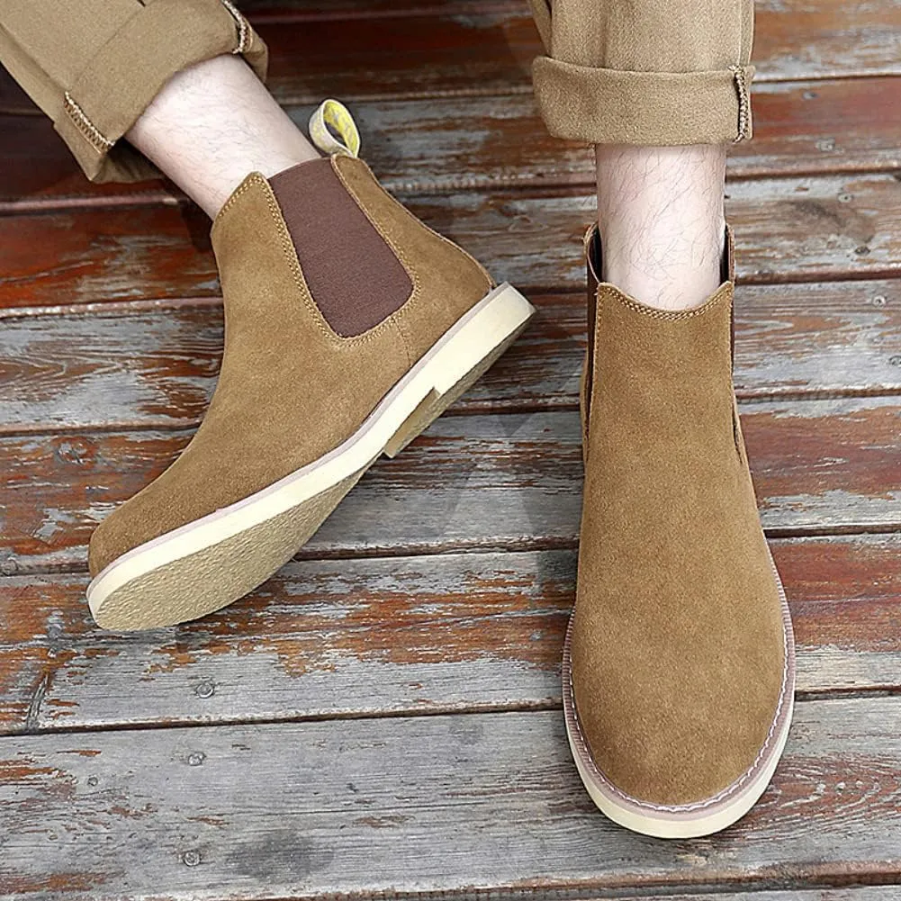 Chelsea Boots Men Suede Leather Casual Chukka Ankle Boots Classic Elastic Dress Ankle Boots for Men Outdoor Fashion Shoes