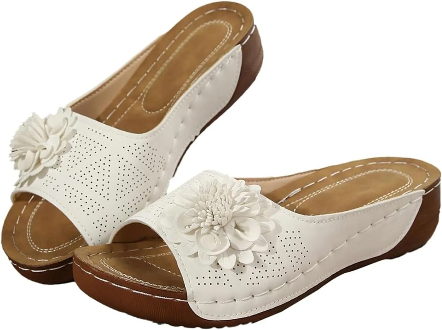 Chic Flowers Orthopedic Sandals for Women Arch Support Fish Mouth Open Toe Leather Slippers Wedge Platform Sandal