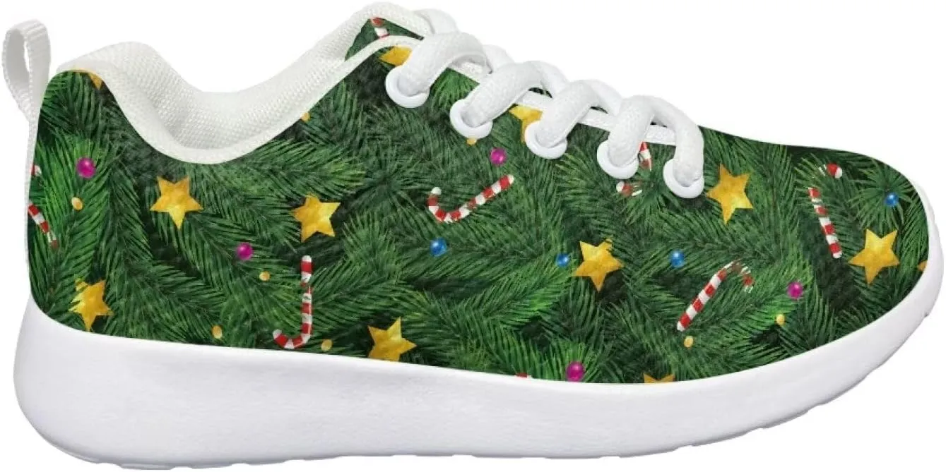 Children's Christmas Sneaker Cozy Lightweight Breathable Anti-Skid Hiking Shoes for Big Kids Athletic Lace-Up Walking Sneaker for Litter Kids US 11.5-3
