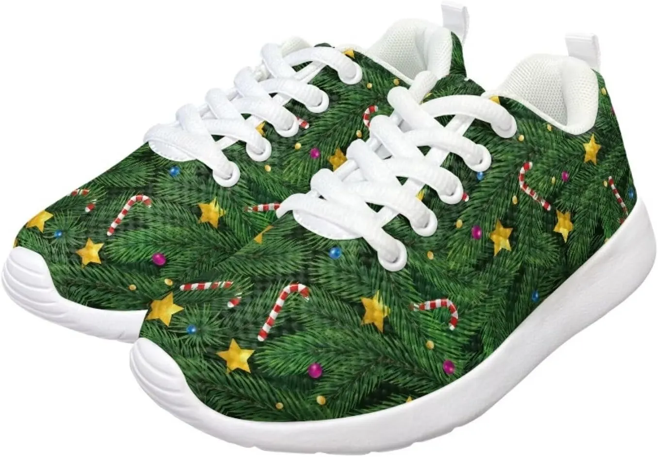 Children's Christmas Sneaker Cozy Lightweight Breathable Anti-Skid Hiking Shoes for Big Kids Athletic Lace-Up Walking Sneaker for Litter Kids US 11.5-3