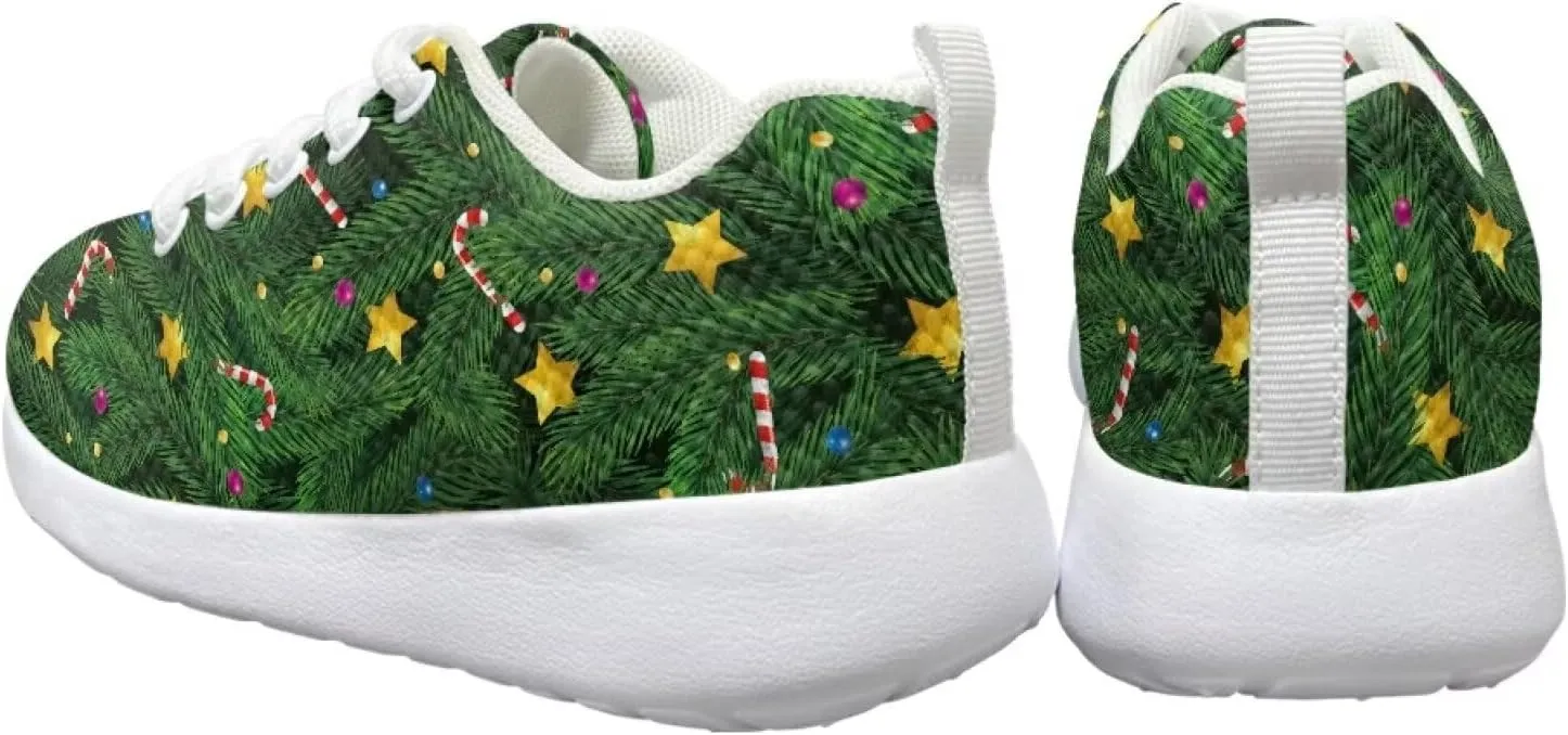 Children's Christmas Sneaker Cozy Lightweight Breathable Anti-Skid Hiking Shoes for Big Kids Athletic Lace-Up Walking Sneaker for Litter Kids US 11.5-3