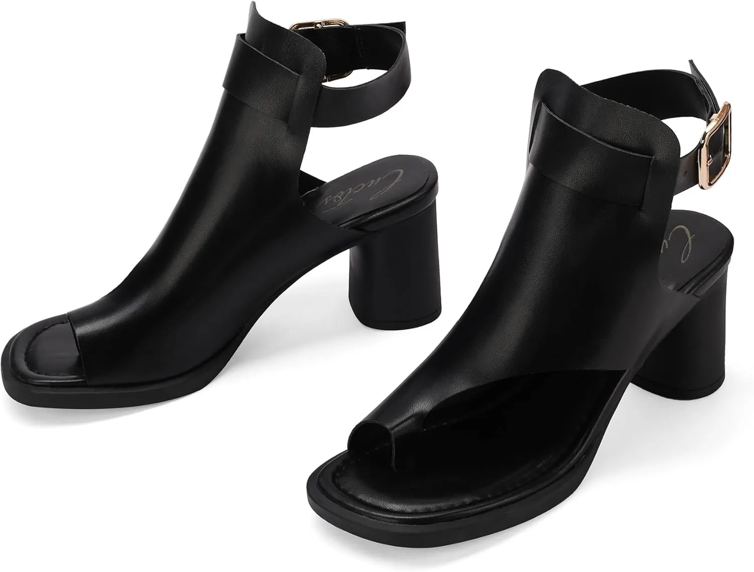 Chunky Block Heeled Peep Open Toe Sandal Booties Women High Heels Fashion Pumps Sandals Shoes with Adjustable Ankle Strap for Casual or Party