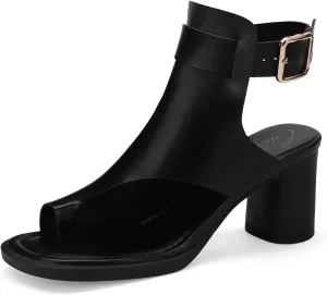 Chunky Block Heeled Peep Open Toe Sandal Booties Women High Heels Fashion Pumps Sandals Shoes with Adjustable Ankle Strap for Casual or Party