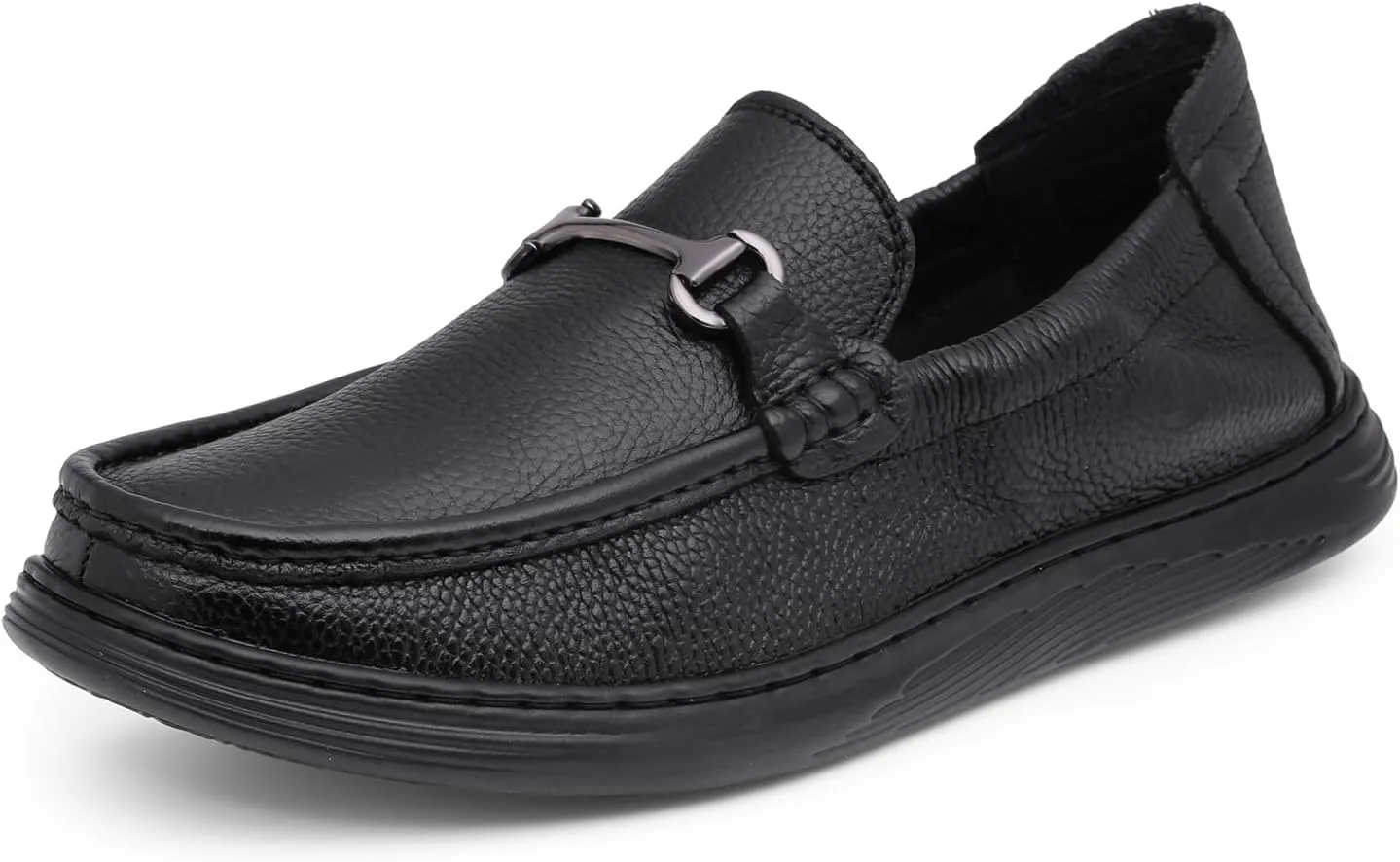 Classic Genuine Leather Formal Shoes for Men with Memory Foam Cushion| Ultra Lightweight & Comfortable|Stylish & Flexible|Parties,Occasions,Office,Wedding,Casual|Black Slip On D-806