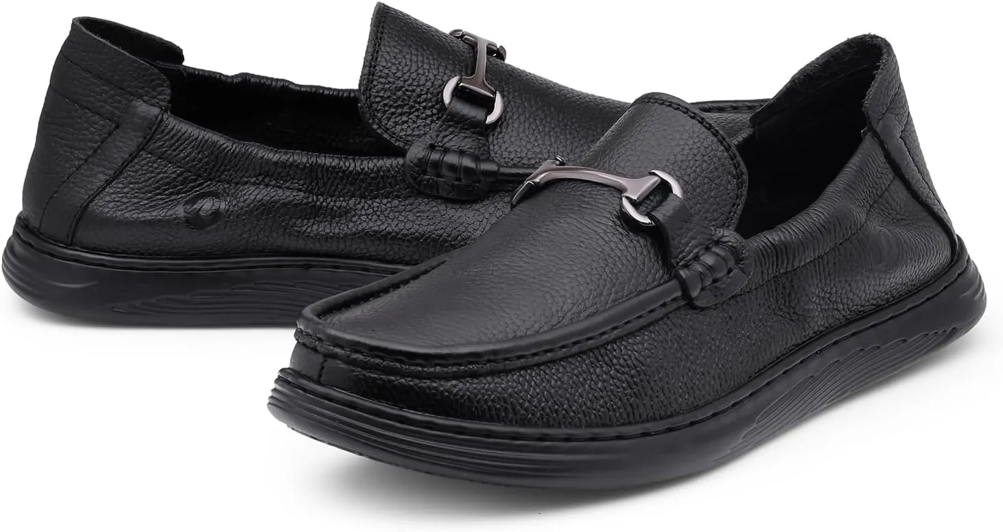 Classic Genuine Leather Formal Shoes for Men with Memory Foam Cushion| Ultra Lightweight & Comfortable|Stylish & Flexible|Parties,Occasions,Office,Wedding,Casual|Black Slip On D-806