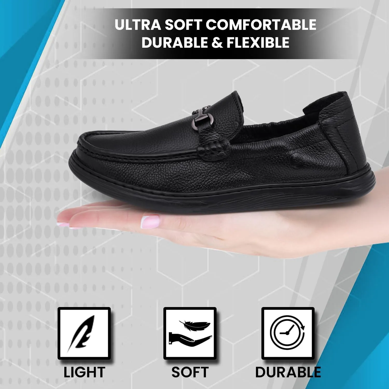 Classic Genuine Leather Formal Shoes for Men with Memory Foam Cushion| Ultra Lightweight & Comfortable|Stylish & Flexible|Parties,Occasions,Office,Wedding,Casual|Black Slip On D-806