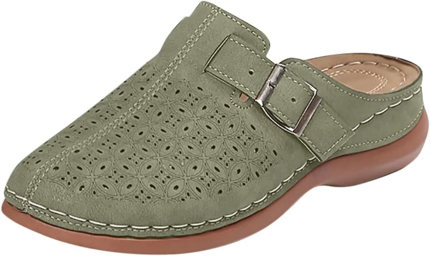 Clogs for Women Mules Slip on Summer Breathable Hollow Out Closed Toe Sandals Casual Lightweight Backless Slide Loafers Comfortable Simple Summer Vacation Flat Shoes