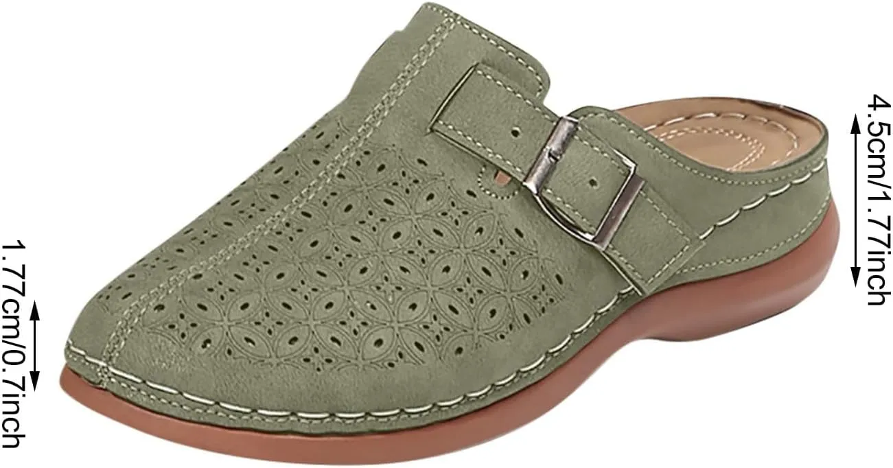 Clogs for Women Mules Slip on Summer Breathable Hollow Out Closed Toe Sandals Casual Lightweight Backless Slide Loafers Comfortable Simple Summer Vacation Flat Shoes
