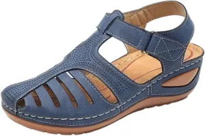 Closed Toe Sandals Women Arch Support Sandals Dressy Summer Ankle Strap Non-Slip Hollow Out Wedge Sandal Beach Shoes