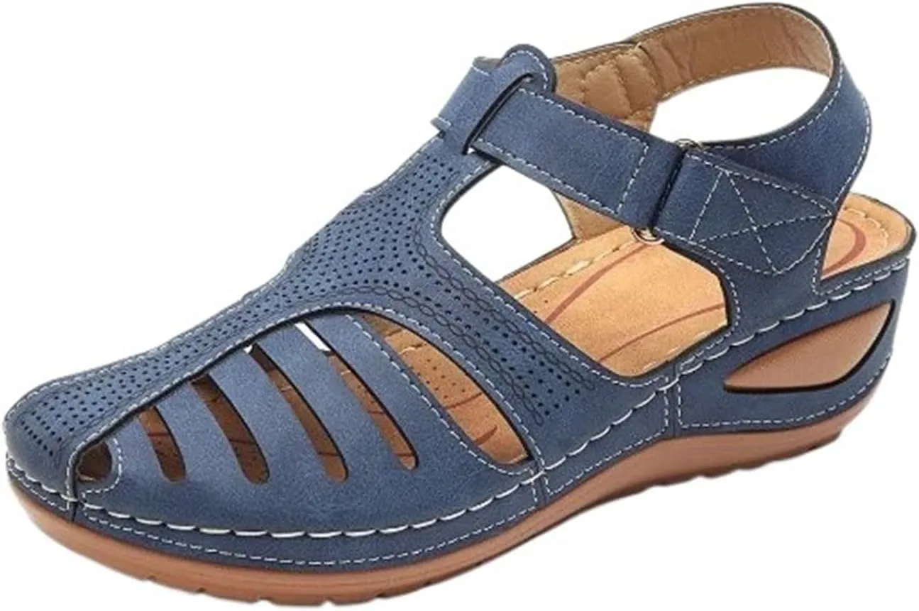 Closed Toe Sandals Women Arch Support Sandals Dressy Summer Ankle Strap Non-Slip Hollow Out Wedge Sandal Beach Shoes