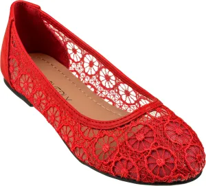 CLOVERLAY Women's Ballet Shoe Floral Breathable Crochet Lace Ballet Flats