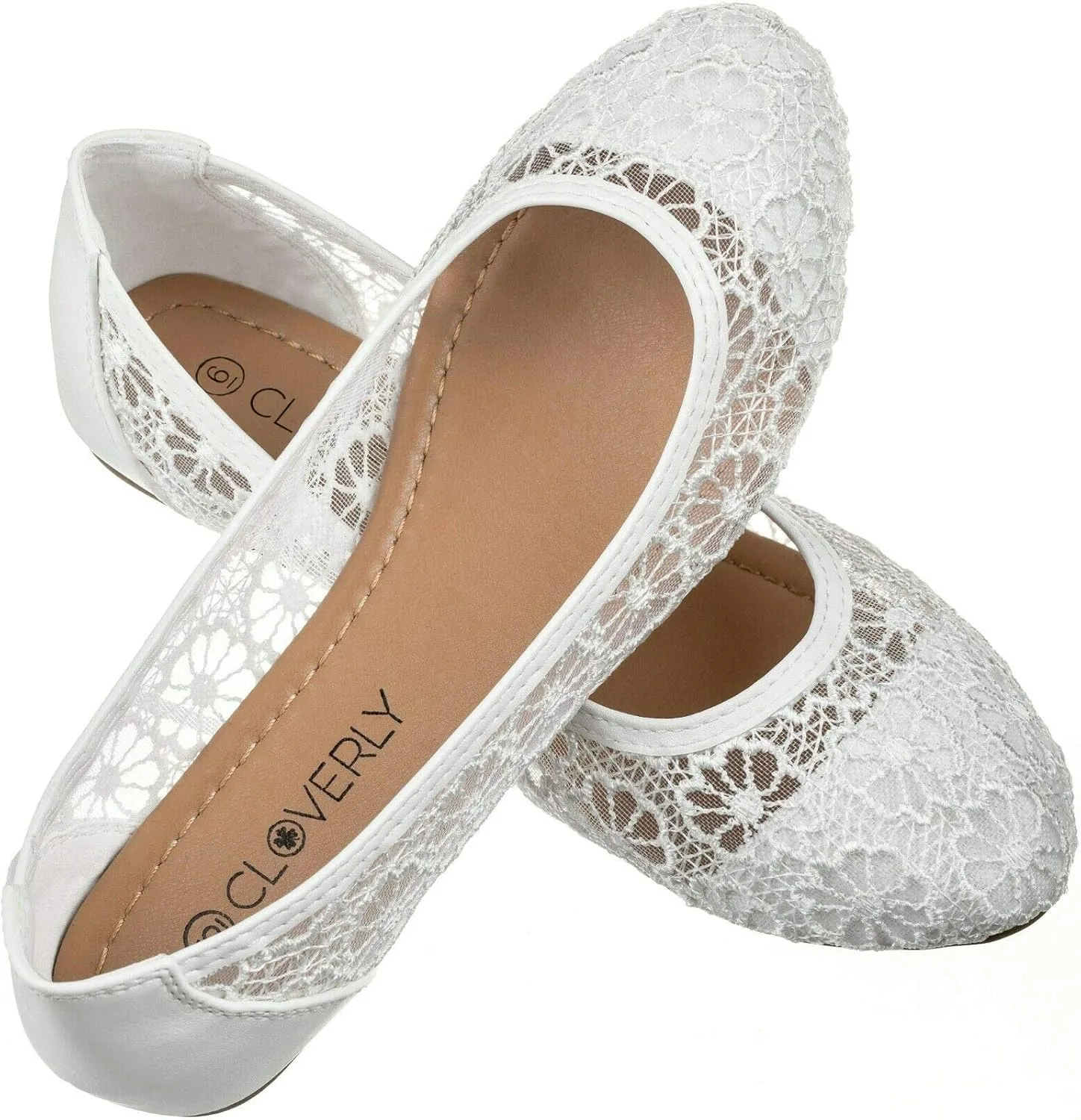 CLOVERLAY Women's Ballet Shoe Floral Breathable Crochet Lace Ballet Flats
