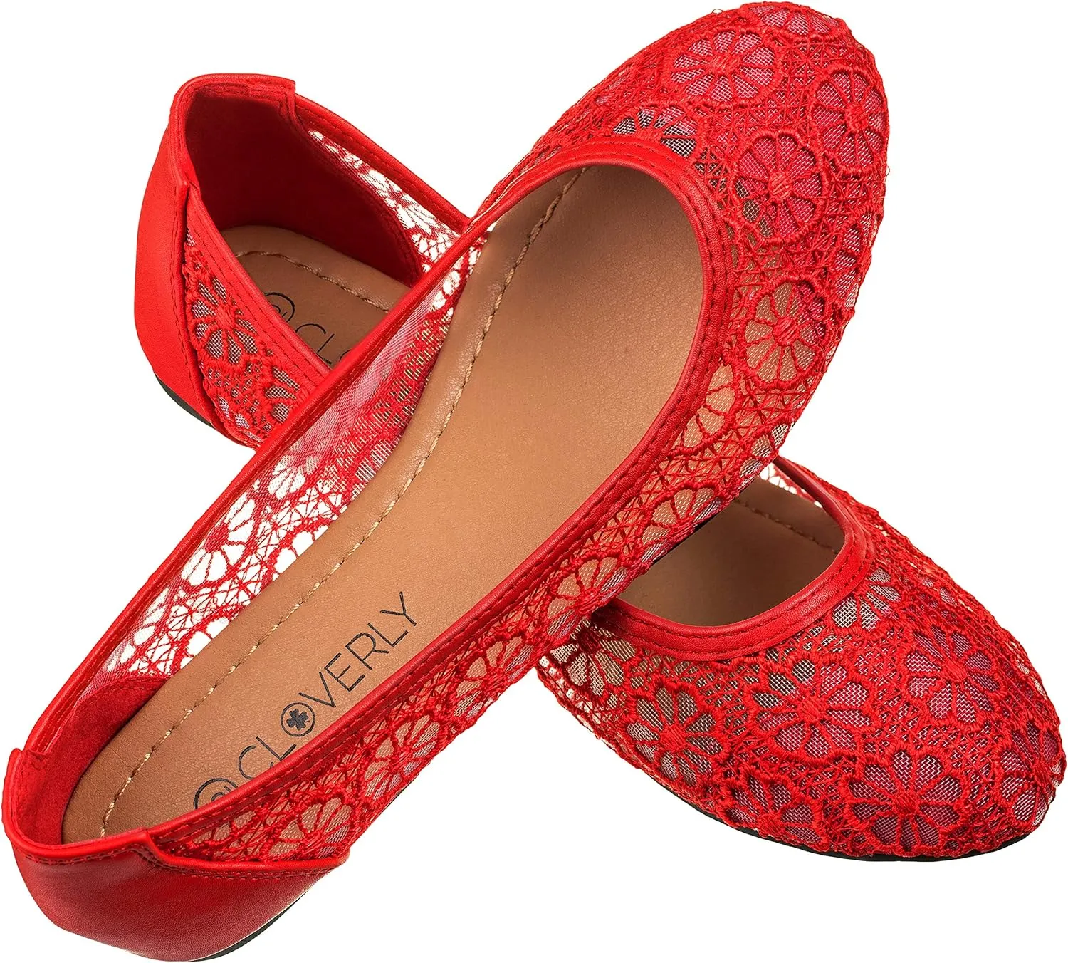 CLOVERLAY Women's Ballet Shoe Floral Breathable Crochet Lace Ballet Flats