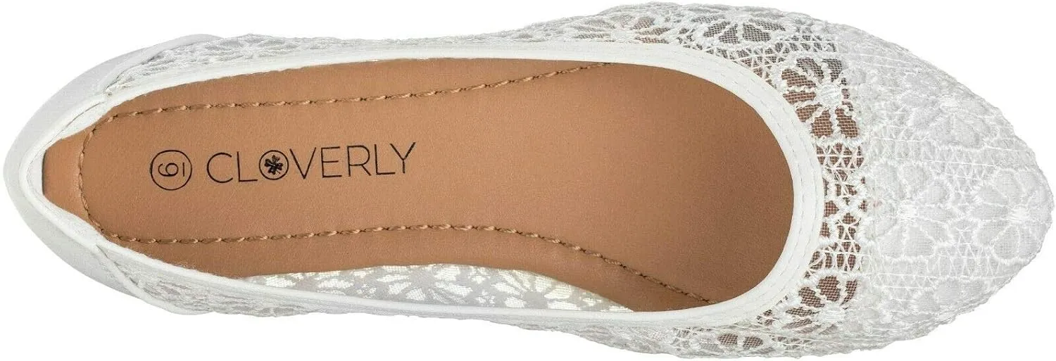CLOVERLAY Women's Ballet Shoe Floral Breathable Crochet Lace Ballet Flats